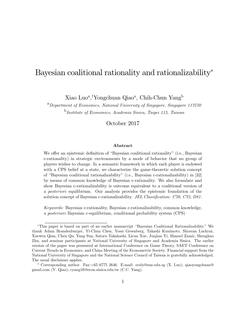 Bayesian Coalitional Rationality and Rationalizability∗