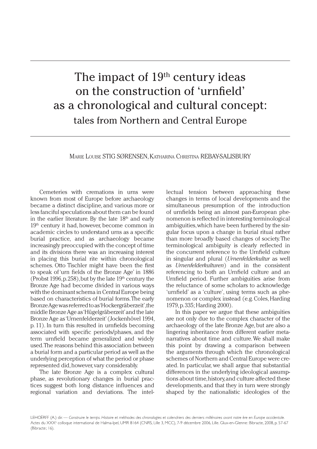 Urnfield’ As a Chronological and Cultural Concept: Tales from Northern and Central Europe