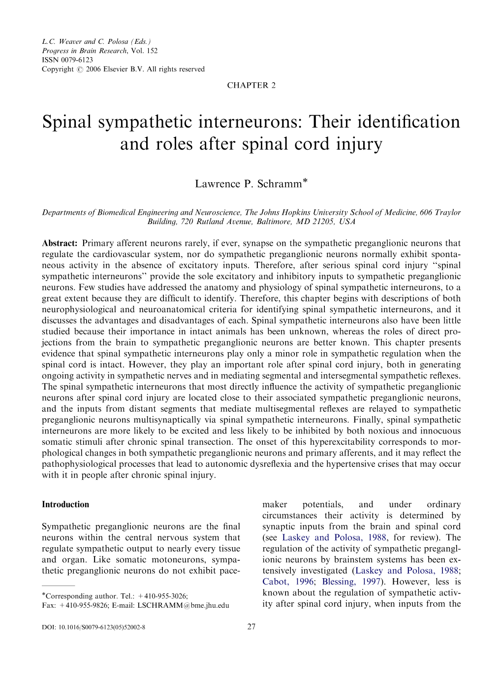 Spinal Sympathetic Interneurons: Their Identification and Roles After Spinal