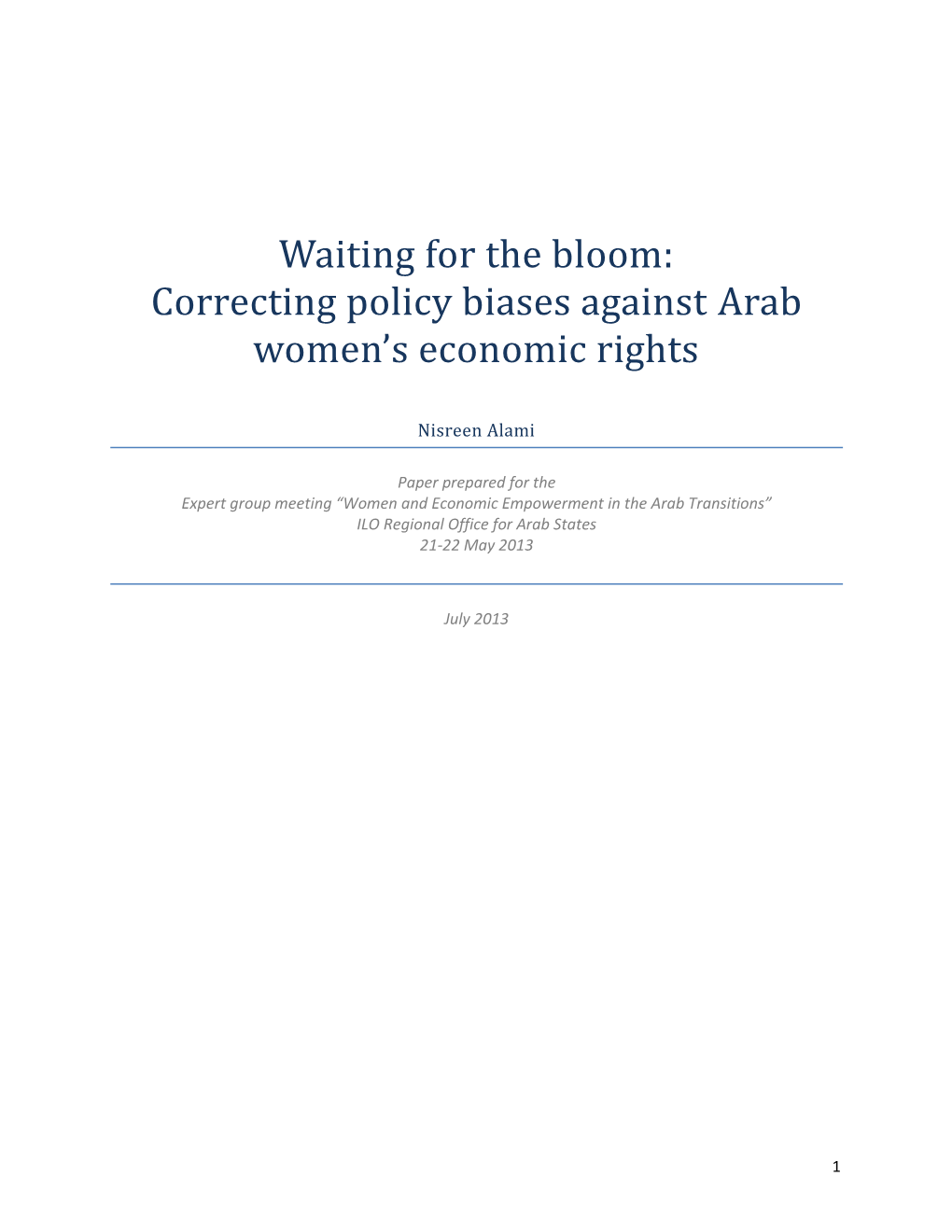 Waiting for the Bloom: Correcting Policy Biases Against Arab Women’S Economic Rights