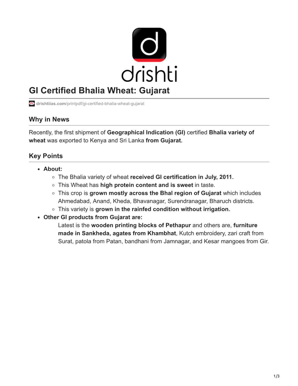 GI Certified Bhalia Wheat: Gujarat