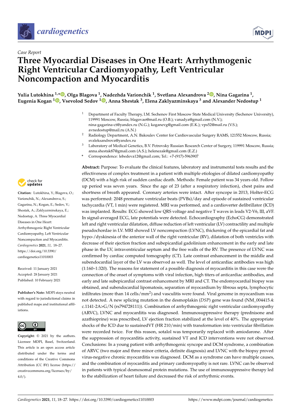 Arrhythmogenic Right Ventricular Cardiomyopathy, Left Ventricular Noncompaction and Myocarditis