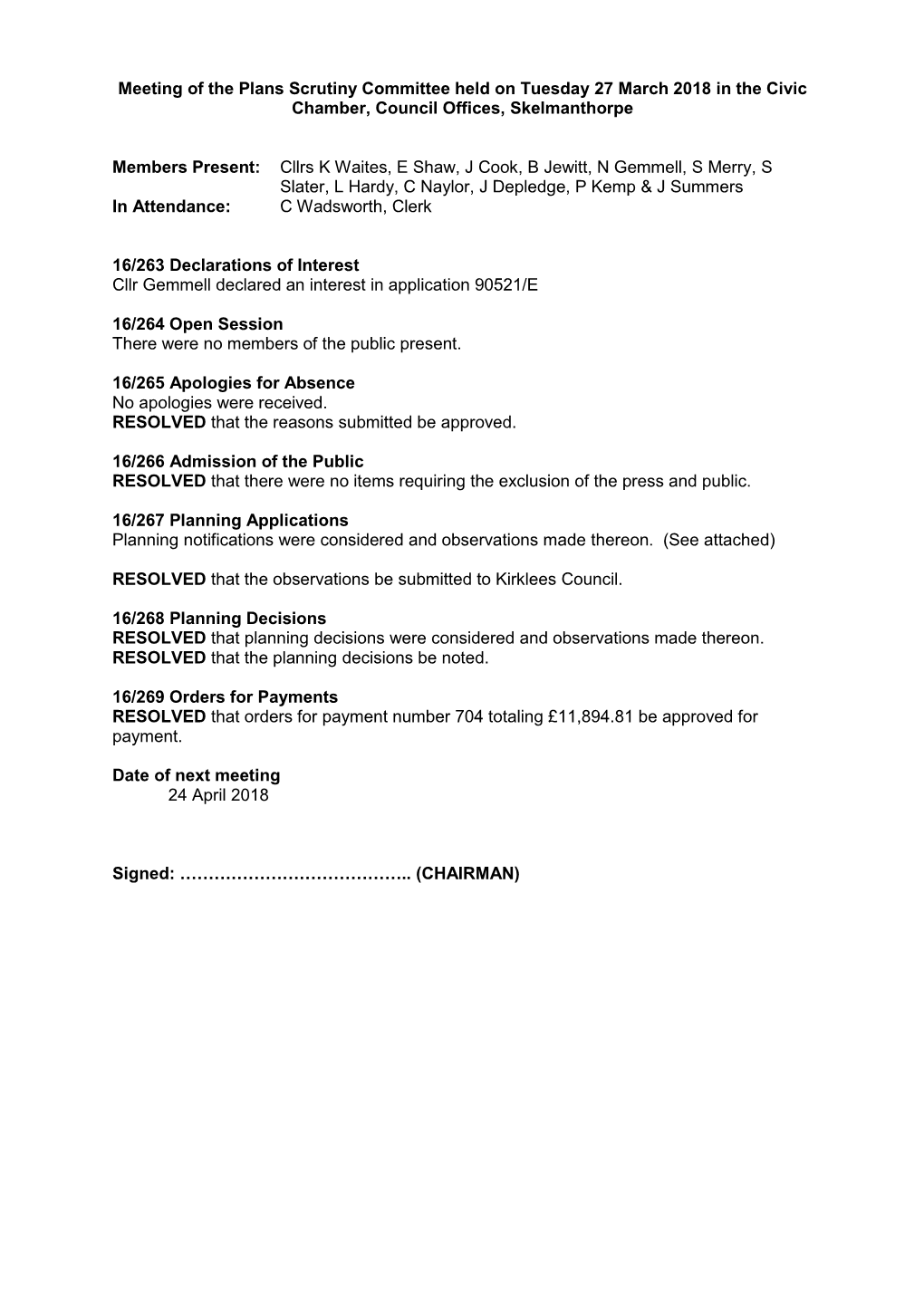 Plans Scrutiny Minutes