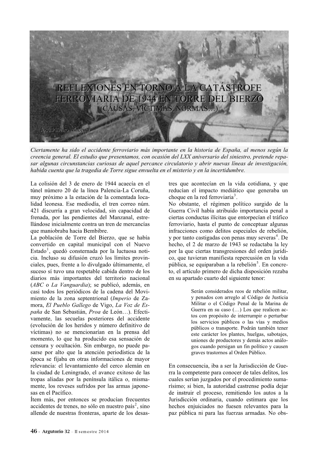 Reflexiones En Torno a La Catástrofe Ferroviaria De 1944 En Torre Del Bierzoo (Causas, Víctimas, Normas…)