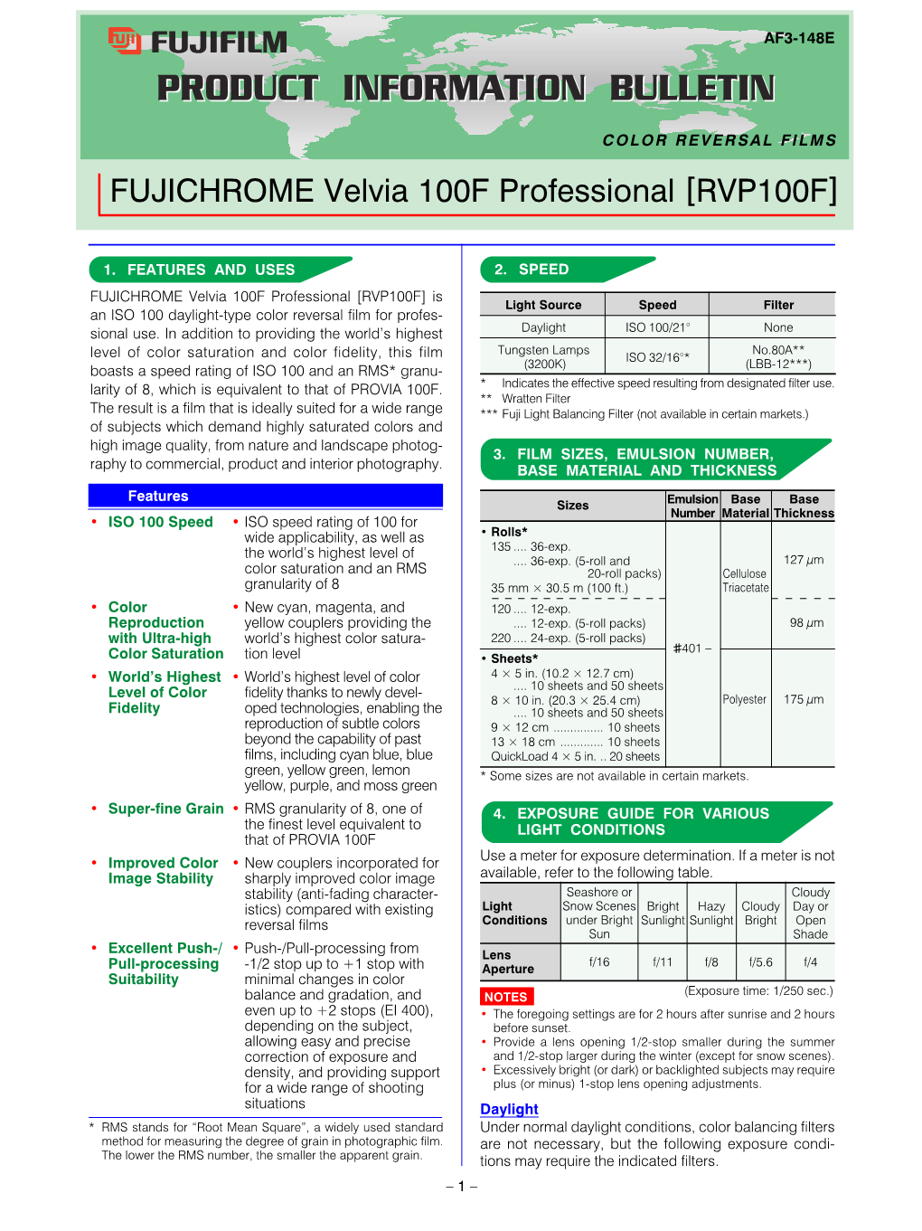 FUJICHROME Velvia 100F Professional [RVP100F]