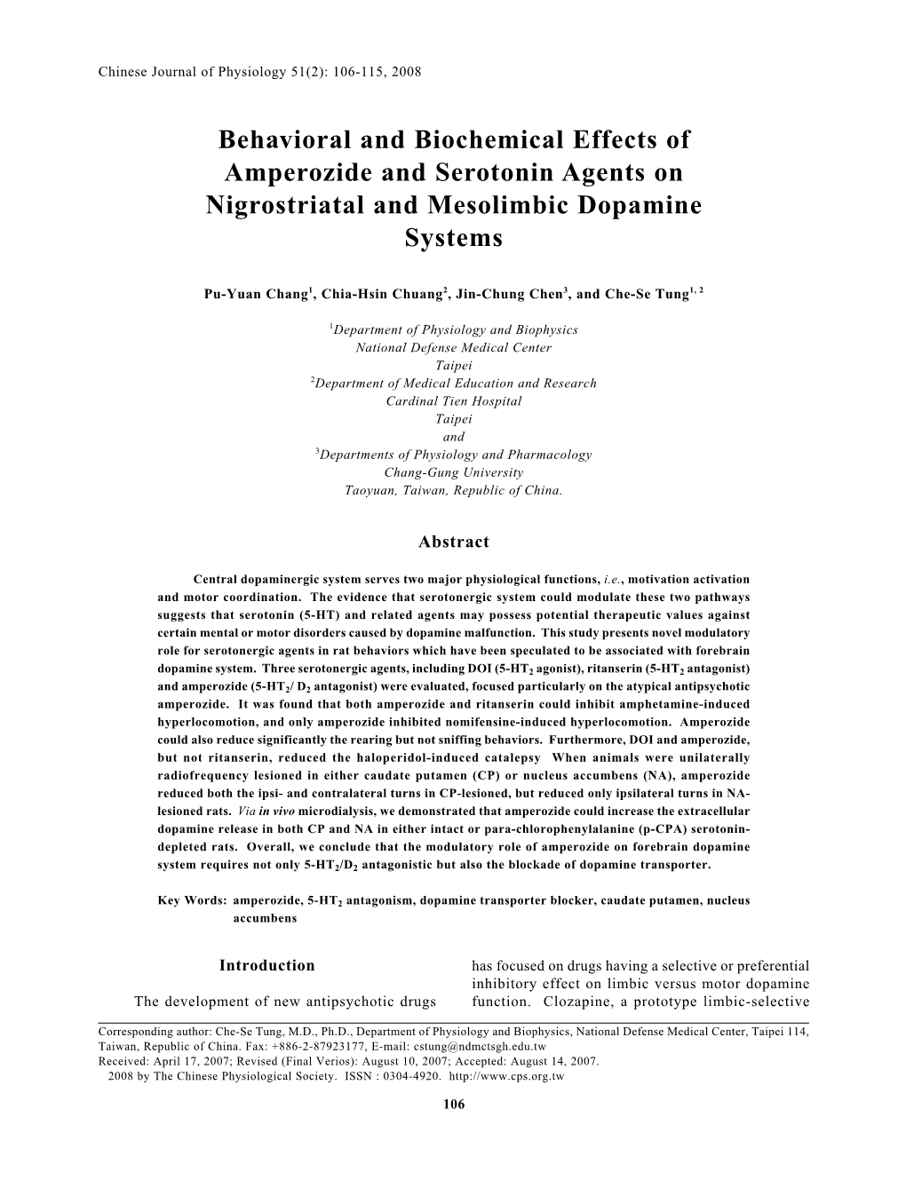 Behavioral and Biochemical Effects of Amperozide and Serotonin Agents on Nigrostriatal and Mesolimbic Dopamine Systems