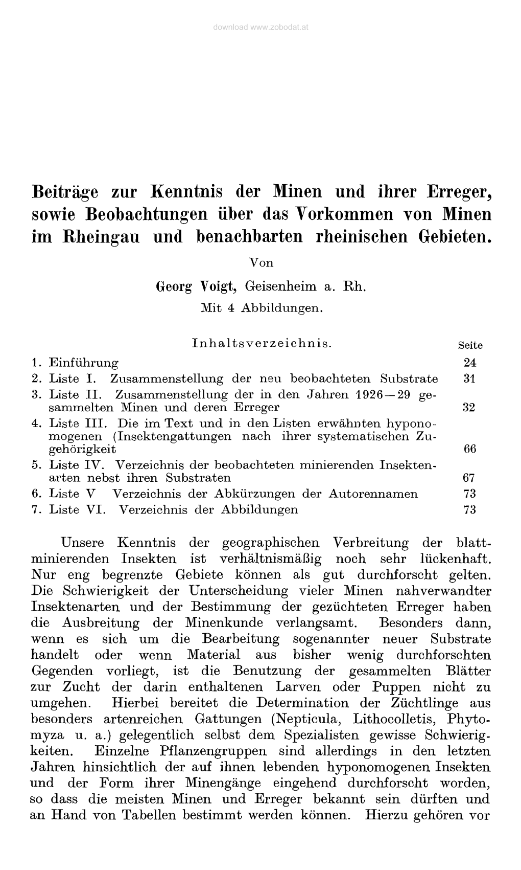 Beiträge Zur Kenntnis Der Minen Und Ihrer Erreger, Sowie Beobachtungen Über Das Yorkommen Von Minen Im Rheingau Und Benachbarten Rheinischen Gebieten