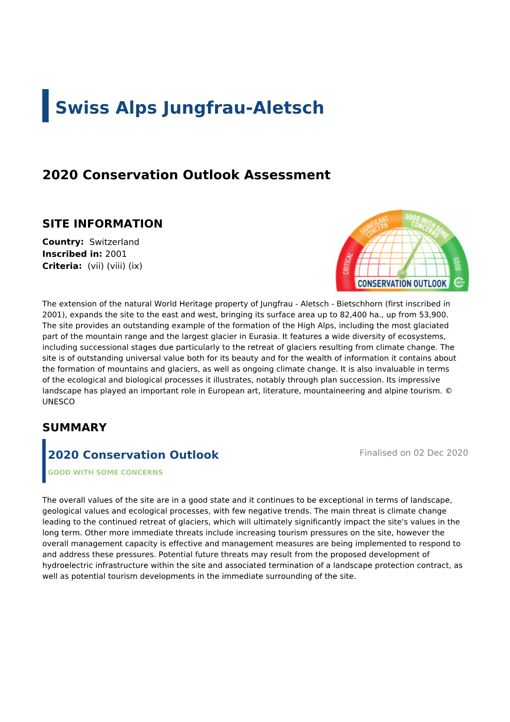 2020 Conservation Outlook Assessment