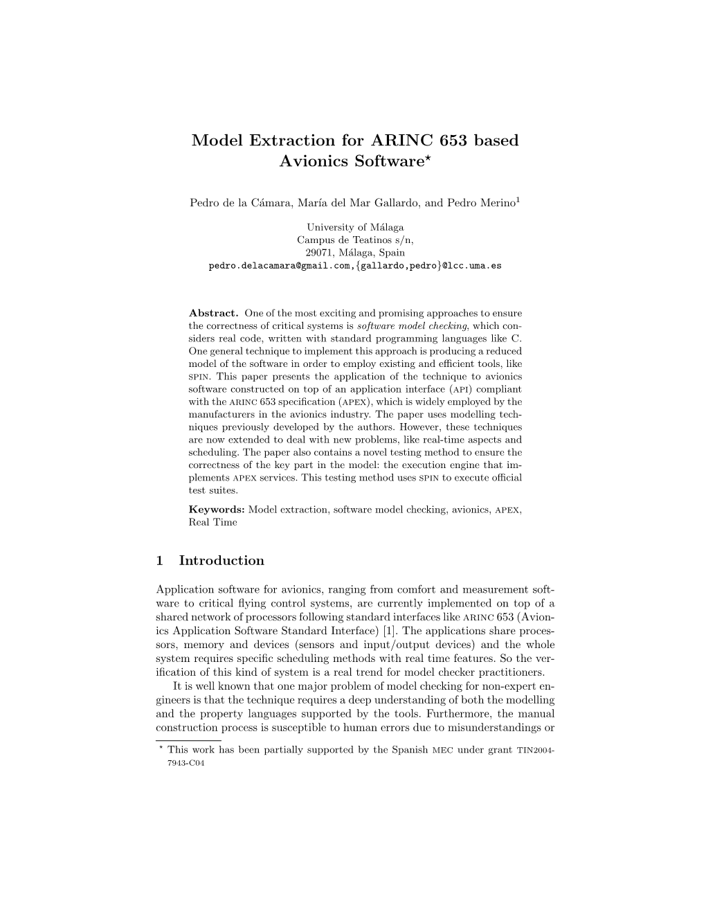 Model Extraction for ARINC 653 Based Avionics Software*