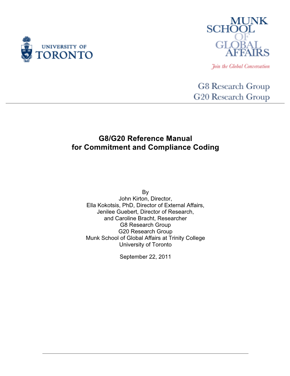 G8/G20 Reference Manual for Commitment and Compliance Coding
