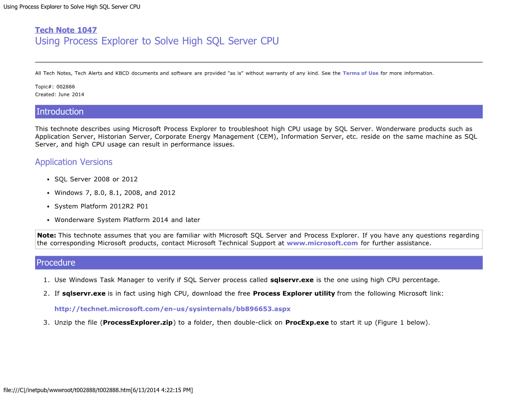 Using Process Explorer to Solve High SQL Server CPU