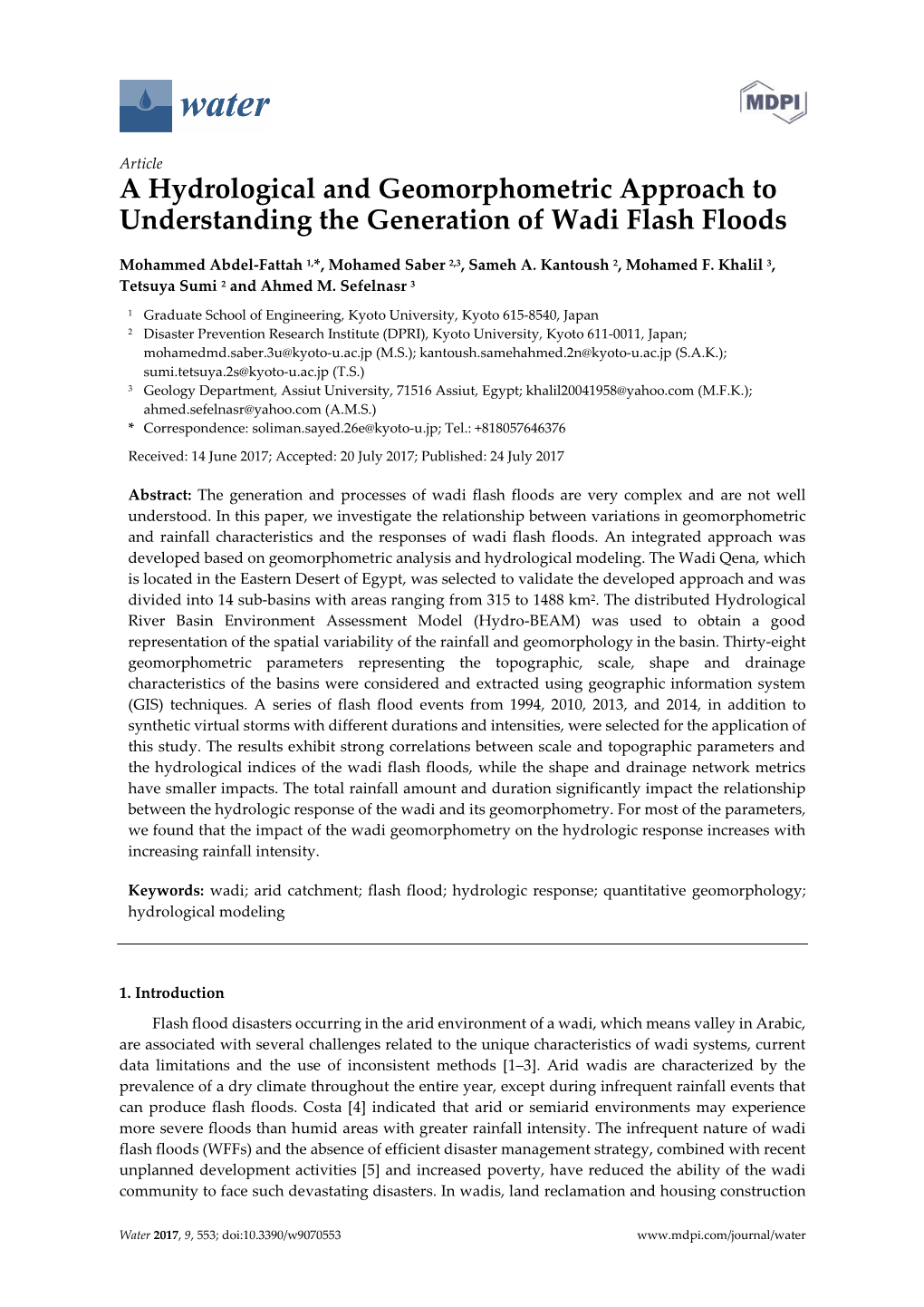 A Hydrological and Geomorphometric Approach to Understanding the Generation of Wadi Flash Floods