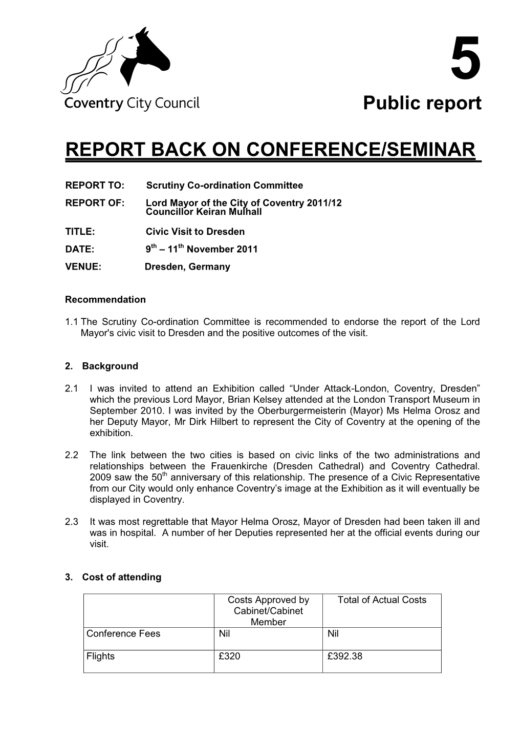 Report Back on Conference Seminar