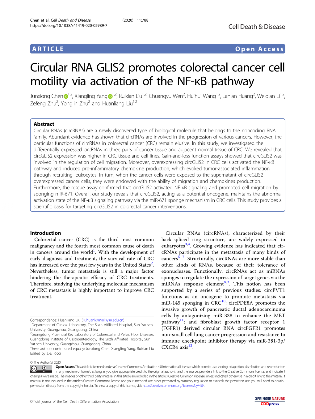 Circular RNA GLIS2 Promotes Colorectal Cancer Cell Motility Via