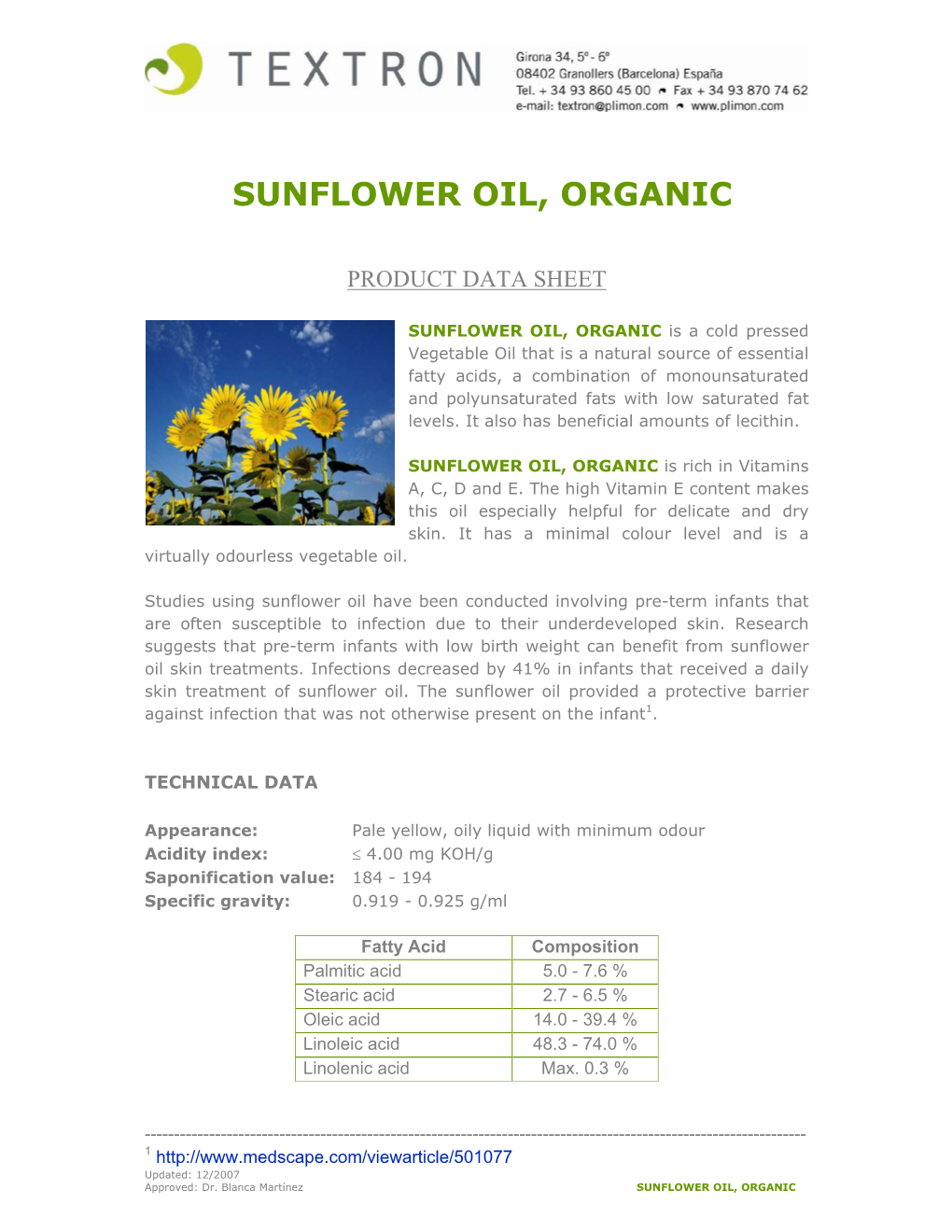 Sunflower Oil, Organic