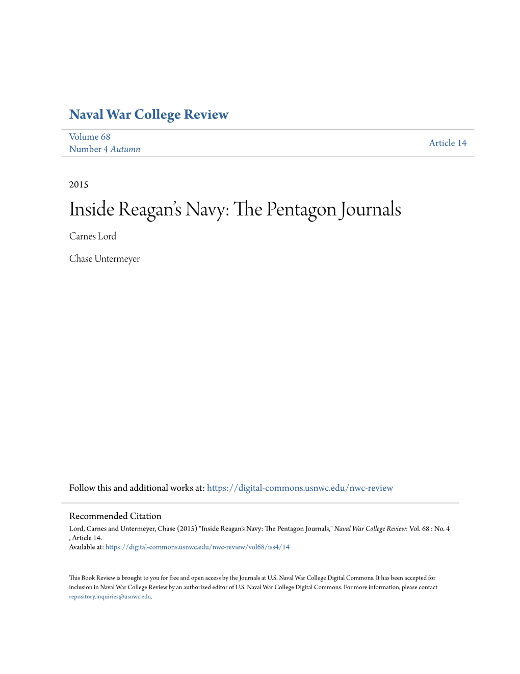 Inside Reagan's Navy: the Pentagon Journals