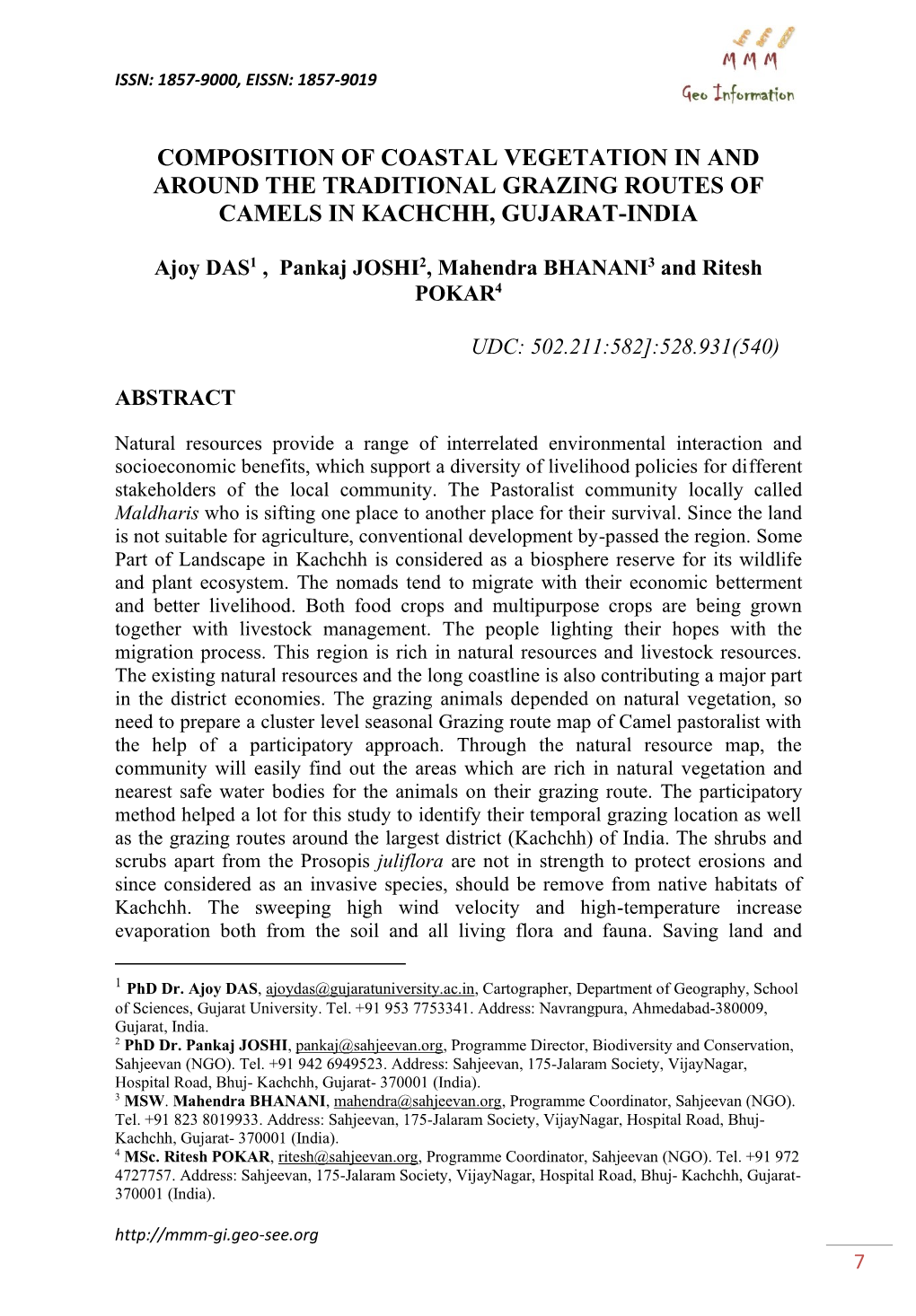 Composition of Coastal Vegetation in and Around the Traditional Grazing Routes of Camels in Kachchh, Gujarat-India