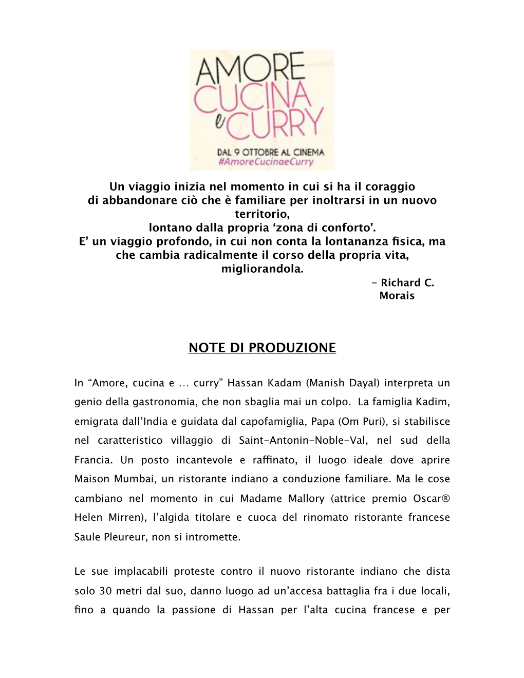 Amore Cucina E Curry) Con L’Attrice Premio Oscar® Helen Mirren