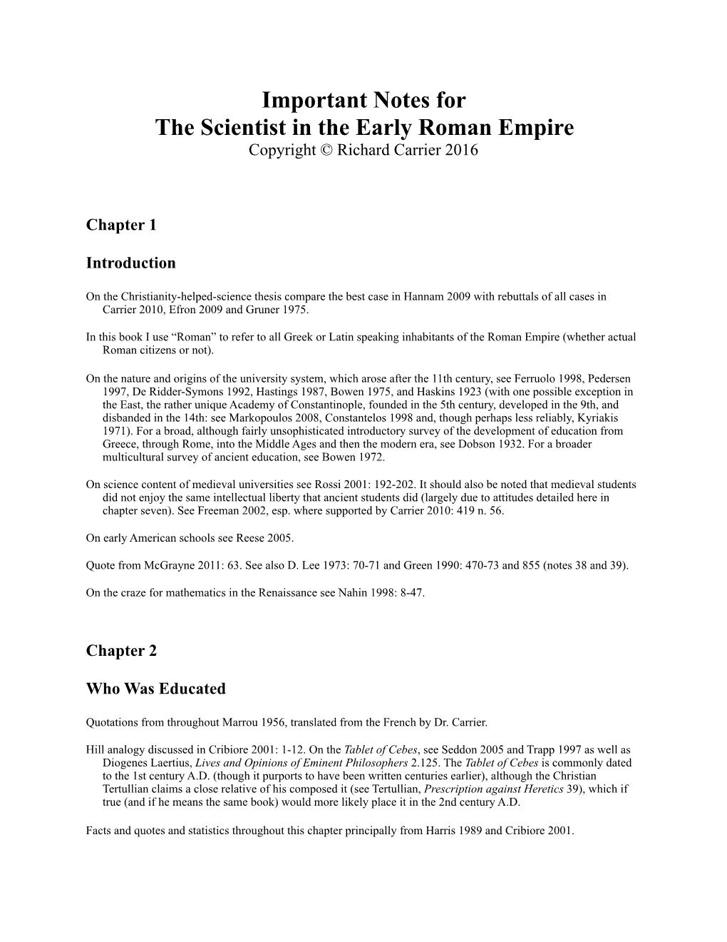 Important Notes for Science Education in the Early Roman Empire