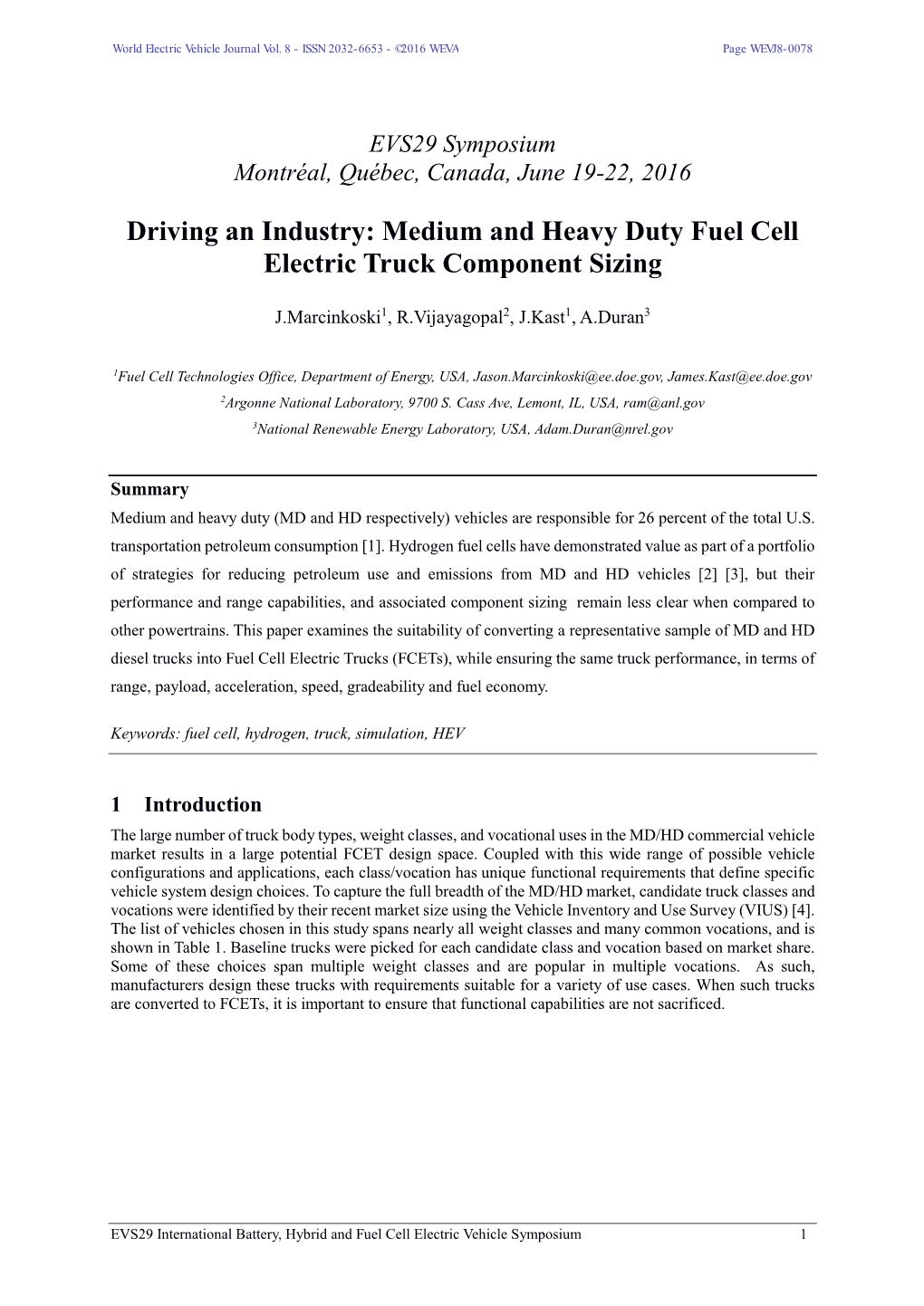 Medium and Heavy Duty Fuel Cell Electric Truck Component Sizing