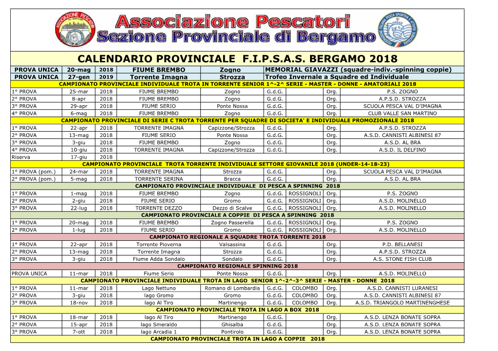 Calendario Provinciale F.I.P.S.A.S. Bergamo 2018