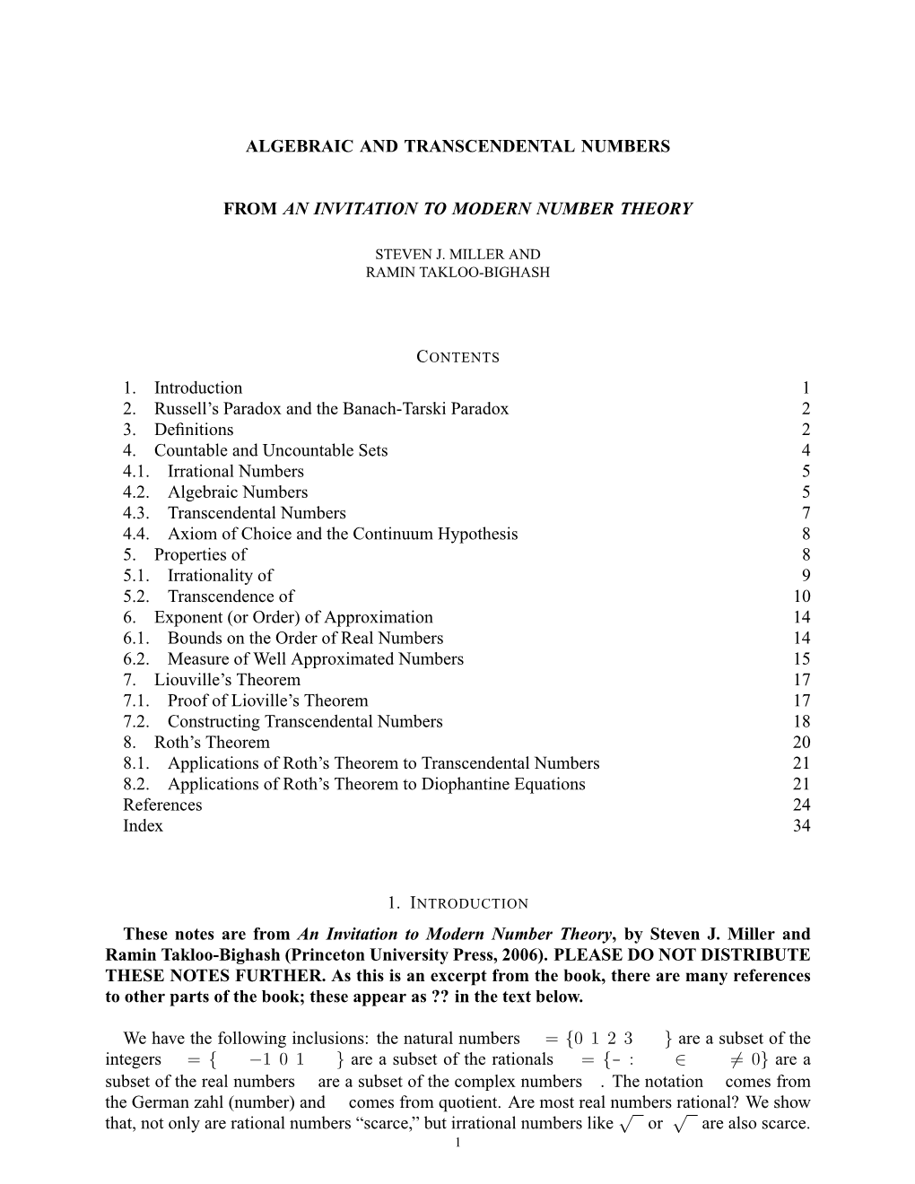 Algebraic and Transcendental Numbers