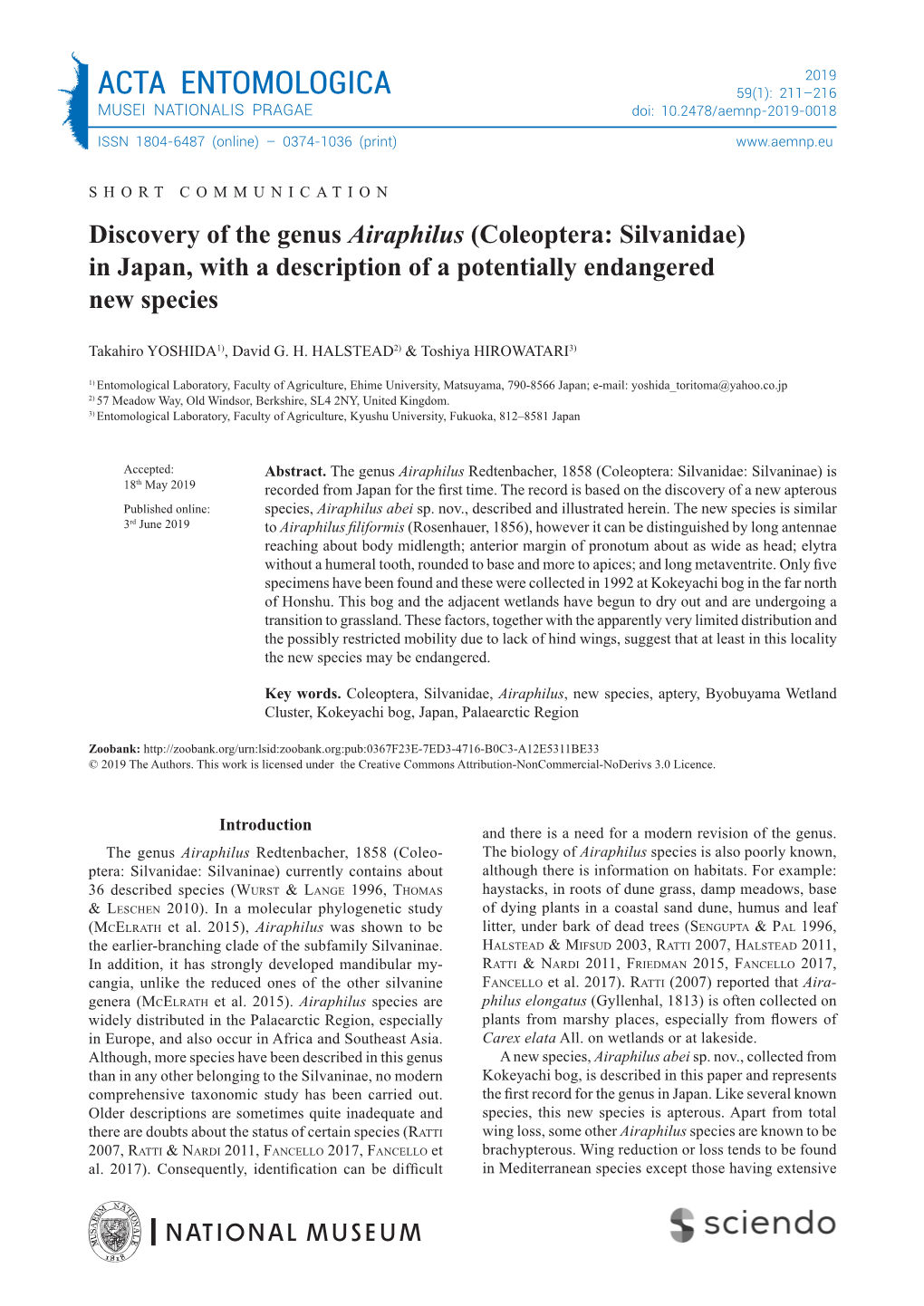 Coleoptera: Silvanidae) in Japan, with a Description of a Potentially Endangered New Species