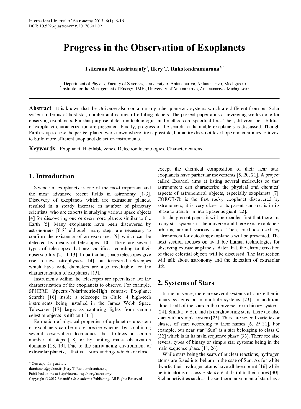 Exoplanet, Habitable Zones, Detection Technologies, Characterizations