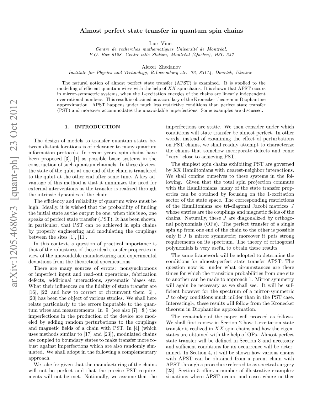 Almost Perfect State Transfer in Quantum Spin Chains