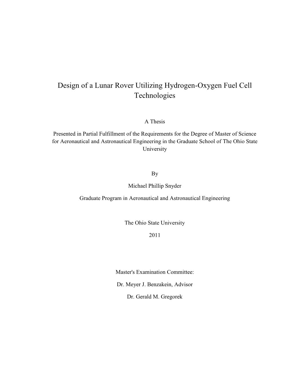 Design of a Lunar Rover Utilizing Hydrogen-Oxygen Fuel Cell Technologies