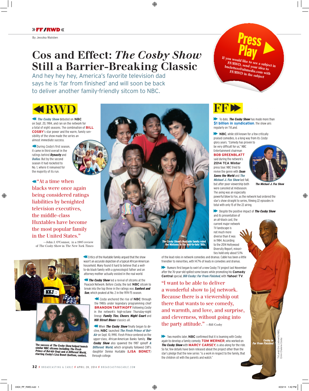 Press Play Cos and Effect: the Cosby Show If You Would Like to See a Subject in FF/RWD, Send Your Idea to Bncletters@Nbmedia.Com With