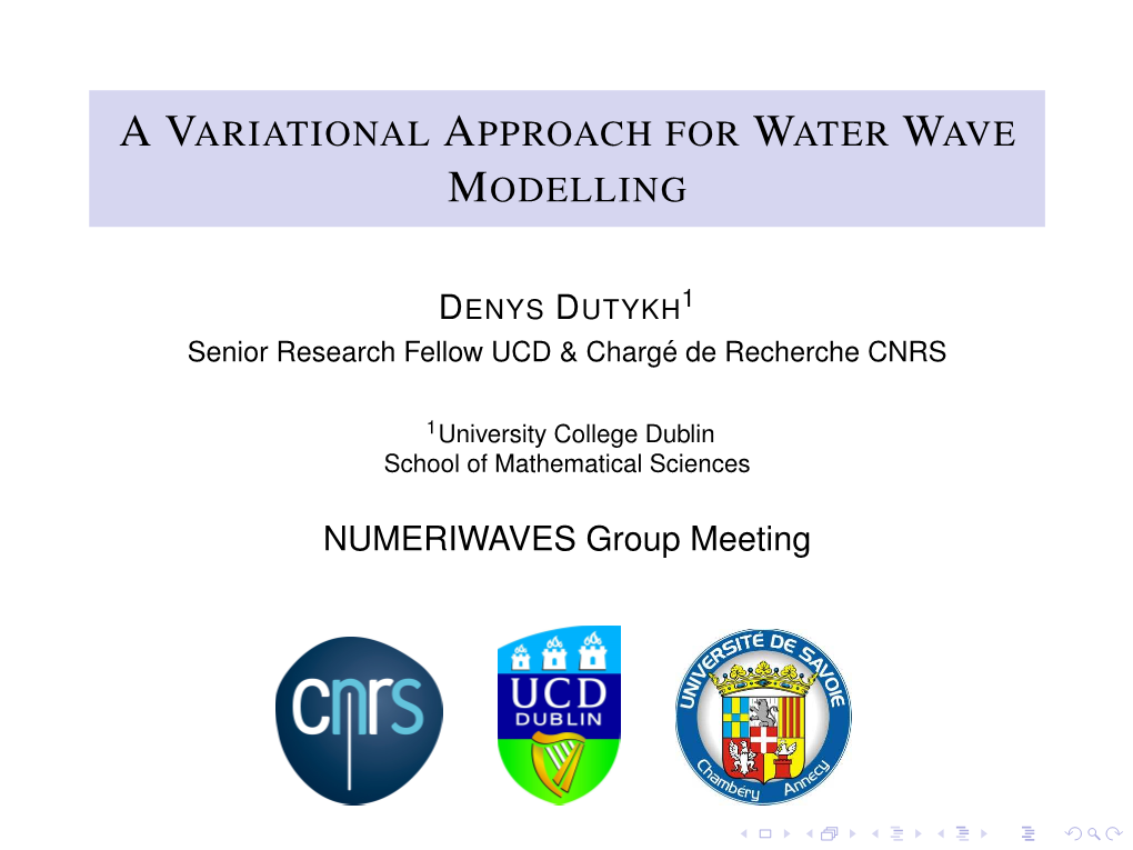 A Variational Approach for Water Wave Modelling