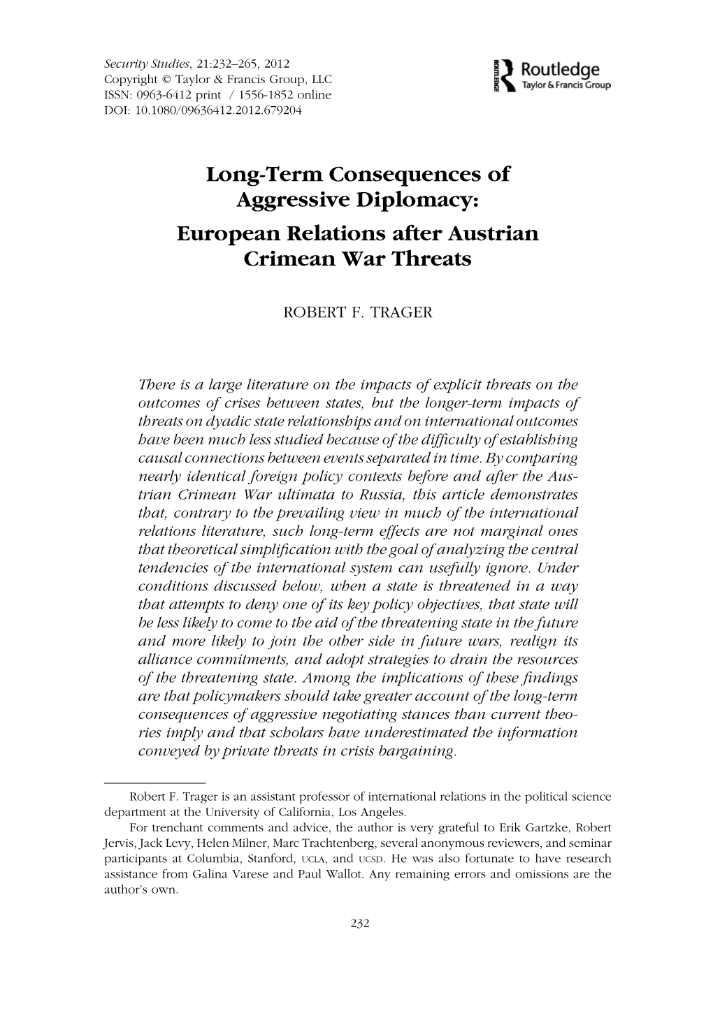 European Relations After Austrian Crimean War Threats