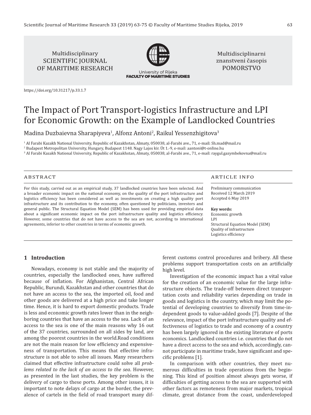 The Impact of Port Transport-Logistics Infrastructure and LPI for Economic