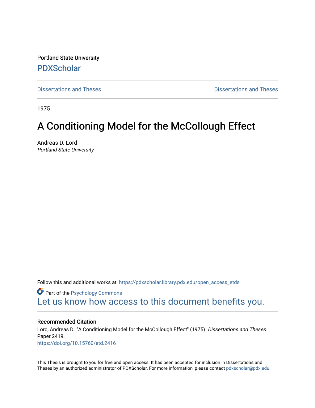 A Conditioning Model for the Mccollough Effect