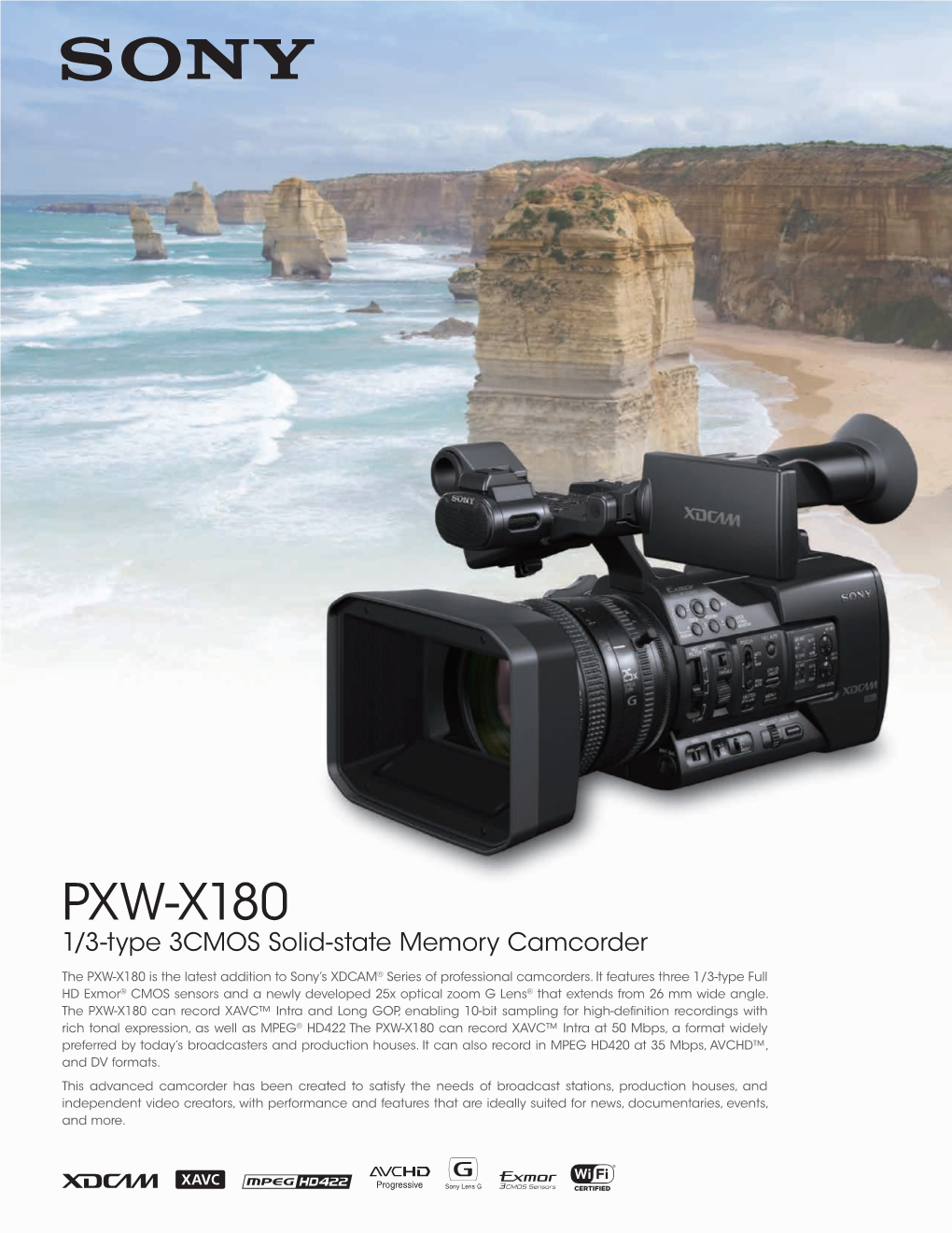 PXW-X180 1/3-Type 3CMOS Solid-State Memory Camcorder
