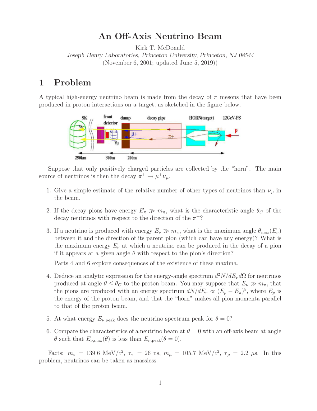 An Off-Axis Neutrino Beam 1 Problem