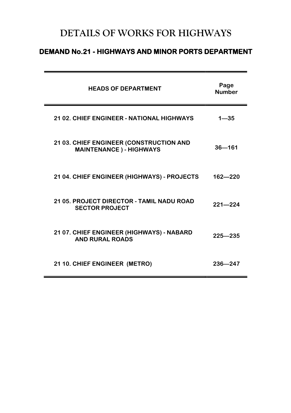 Details of Works for Highways