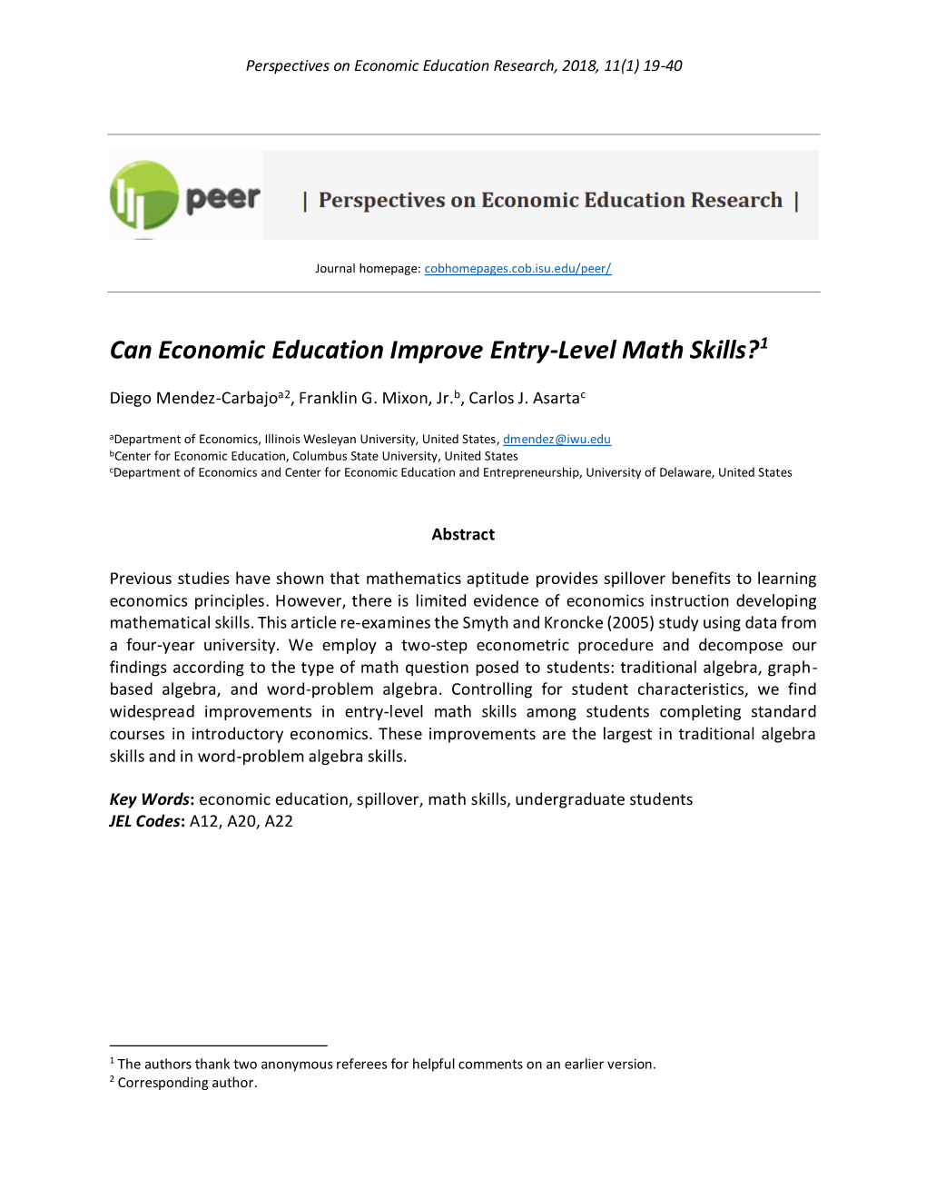 Can Economic Education Improve Entry-Level Math Skills?1