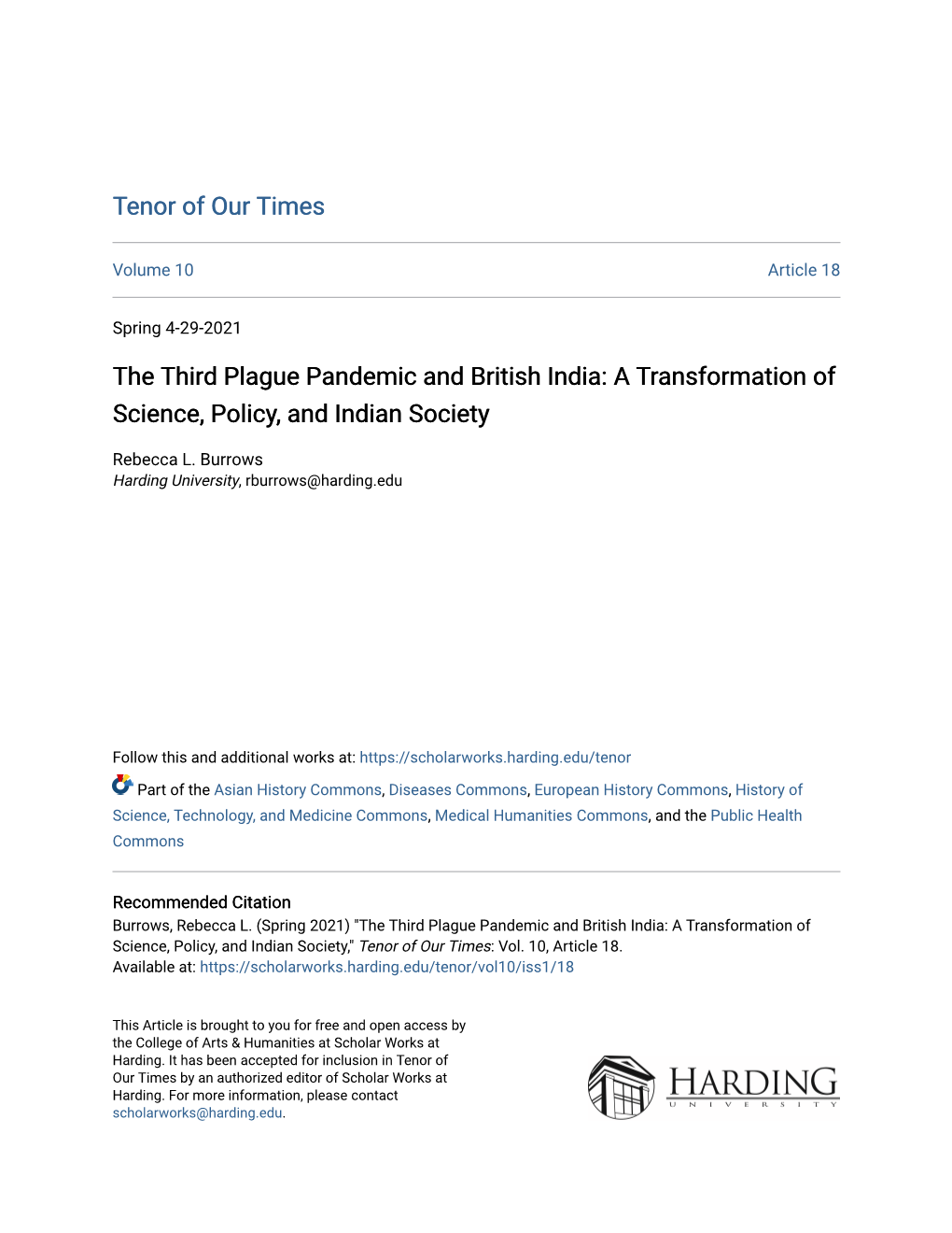 The Third Plague Pandemic and British India: a Transformation of Science, Policy, and Indian Society