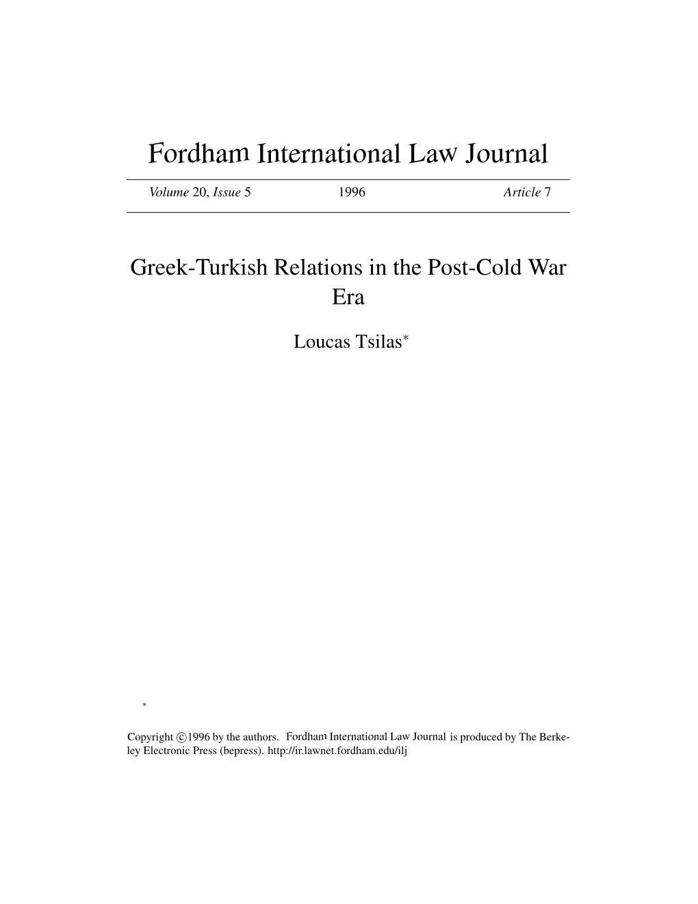 Greek-Turkish Relations in the Post-Cold War Era