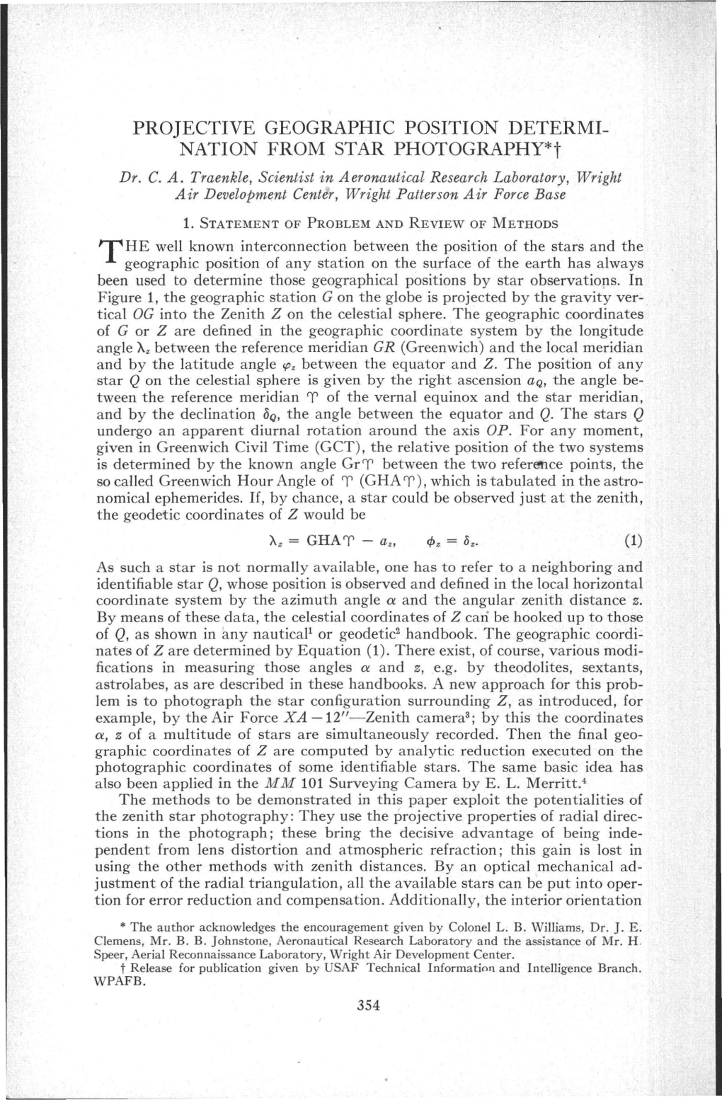 Projective Geographic Position Determination from Star Photography