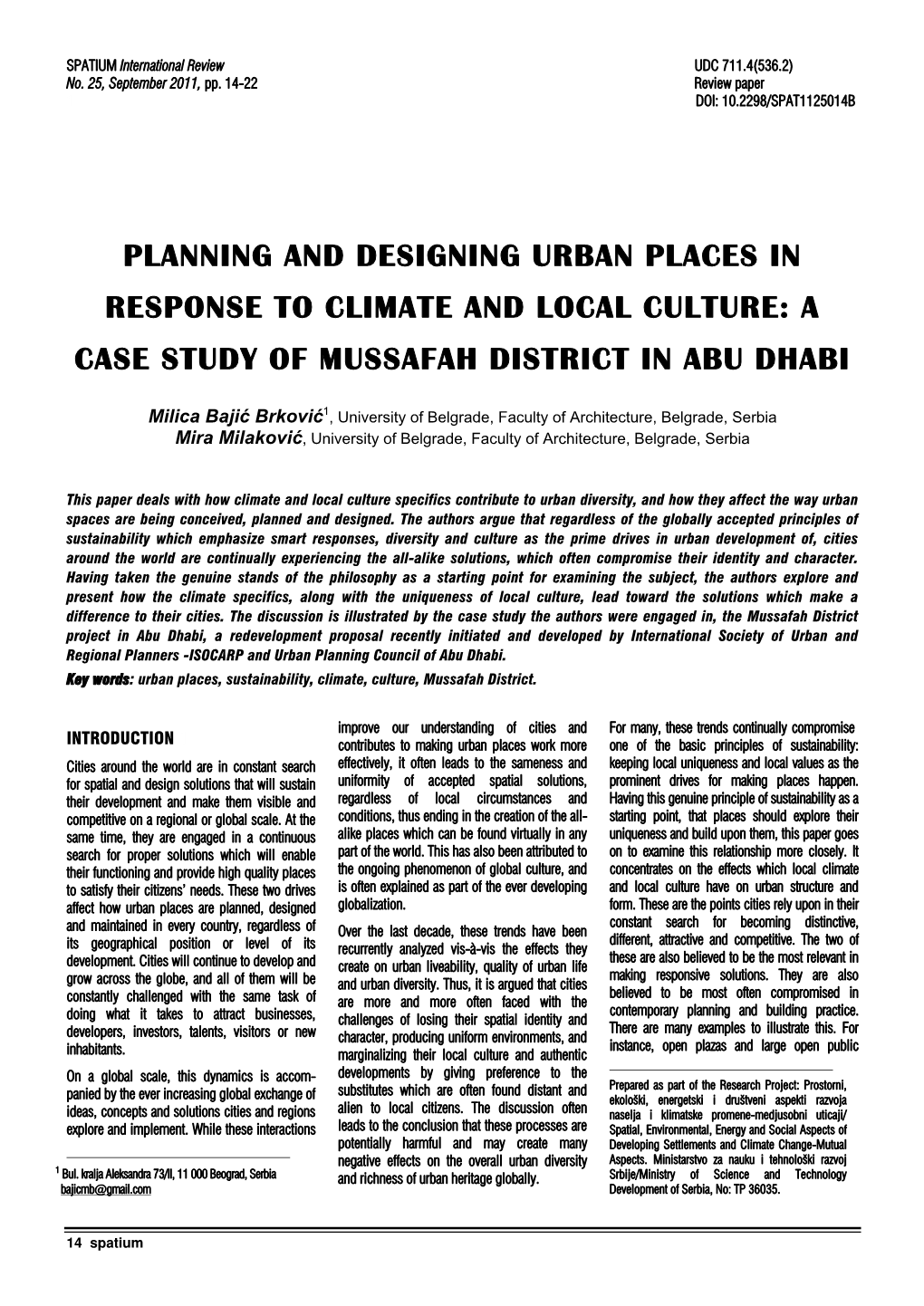 A Case Study of Mussafah District in Abu Dhabi