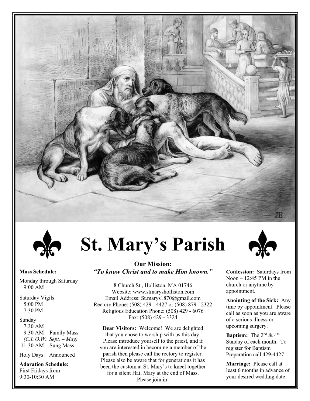 St. Mary's Parish Family, We GR-9: 1 MONITOR – Alt Thursdays, 6:30 to 8:0 PM