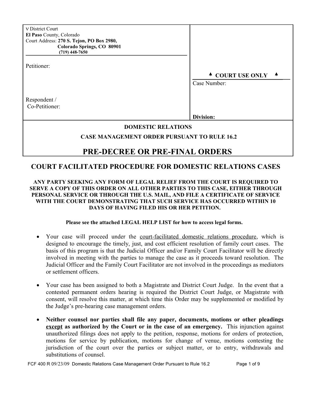 Court Facilitated Procedure for Domestic Relations Cases s1