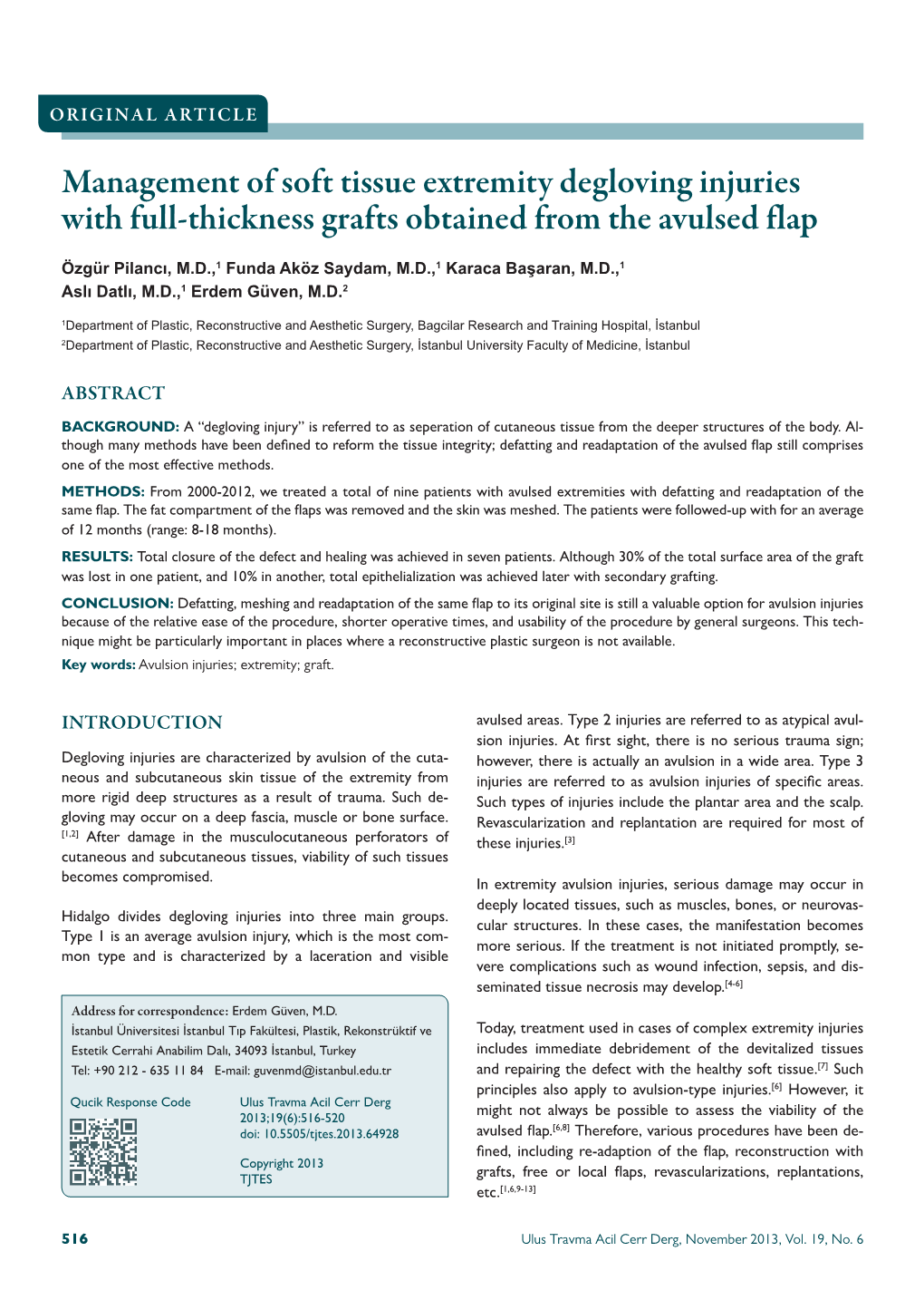 Management of Soft Tissue Extremity Degloving Injuries with Full-Thickness Grafts Obtained from the Avulsed Flap