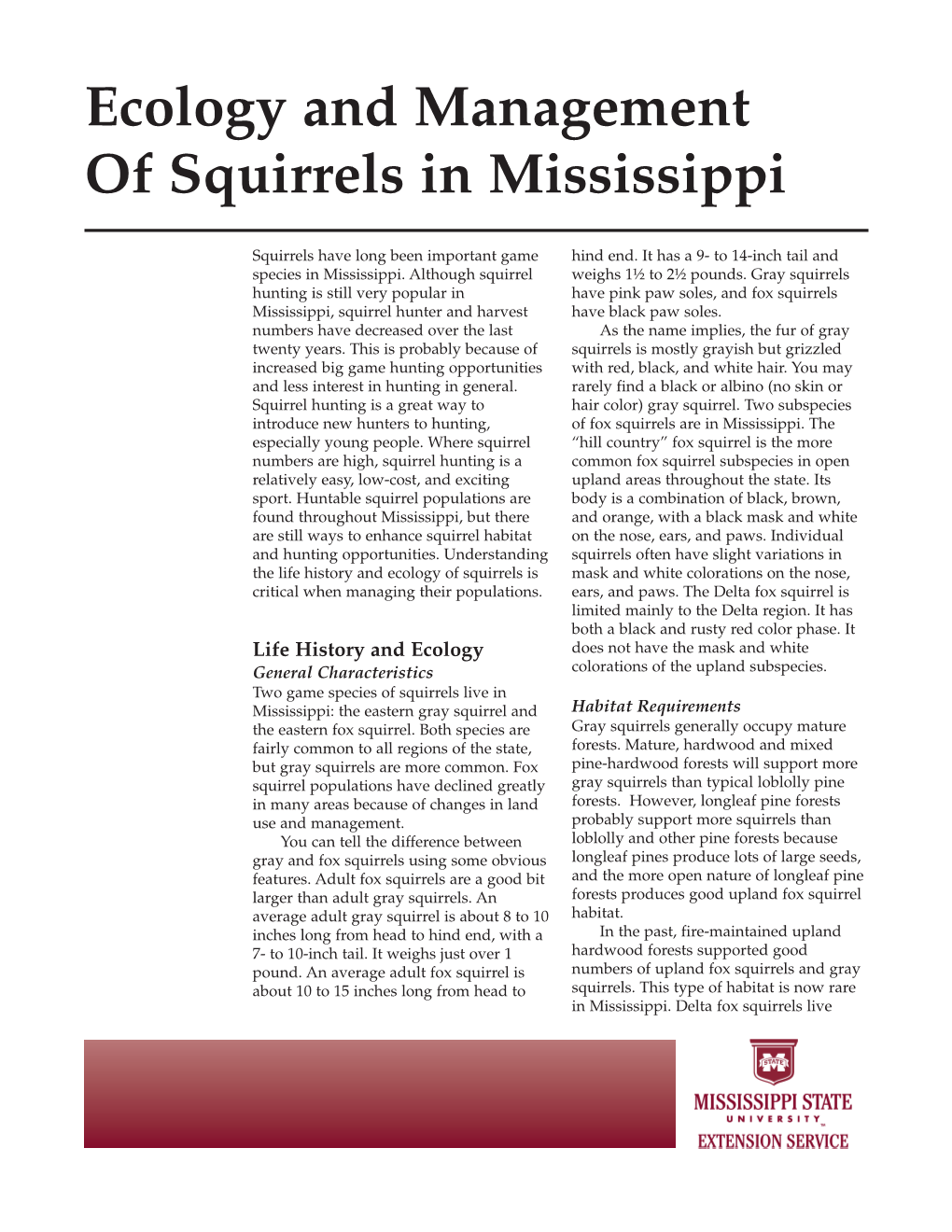 Ecology and Management of Squirrels in Mississippi