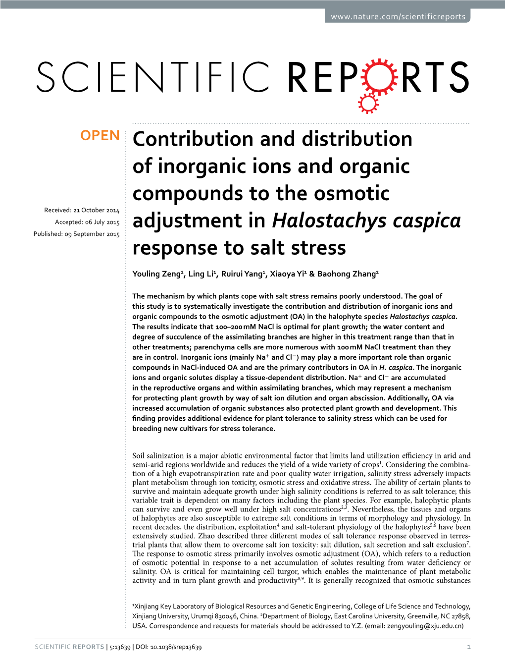 Contribution and Distribution of Inorganic Ions and Organic