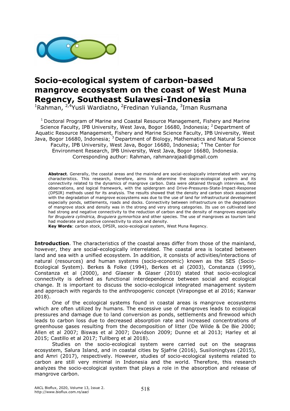 Rahman, Wardiatno Y., Yulianda F., Rusmana I., 2020 Socio-Ecological