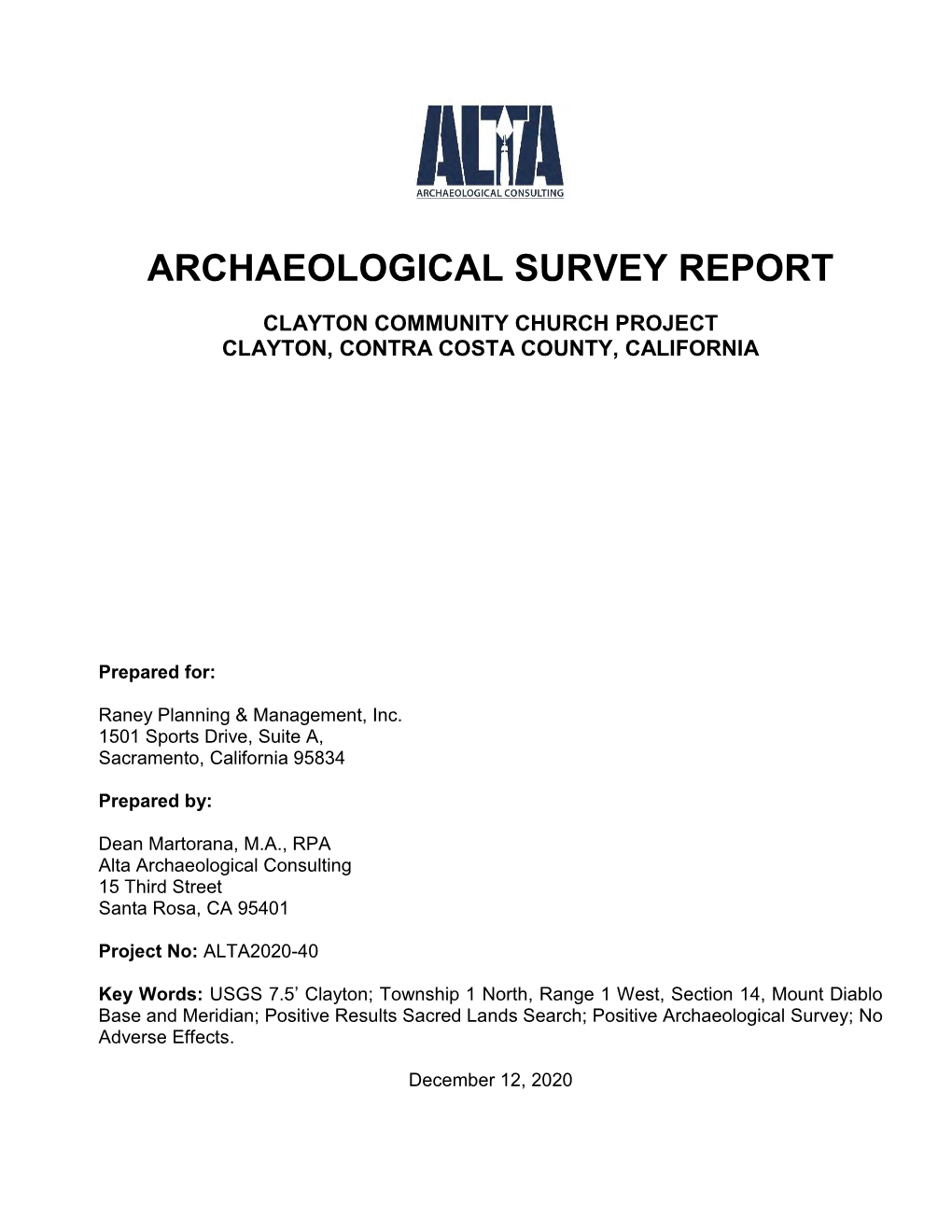 Archaeological Survey Report